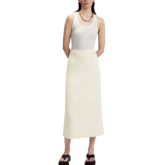 Zara Hessian textured ecru midi skirt with frayed hem pencil - Picture 1 of 9